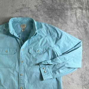 LL Bean Traditional Fit Heavy Button Down Shirt Mens L Blue